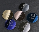 smooth round stainless steel engraved name badge smiling samples